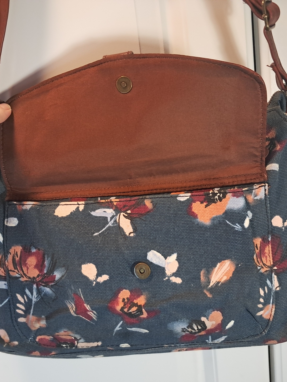 Floral Canvas Crossbody Bag with Brown Faux-Leather Flap - Picture 2 of 16